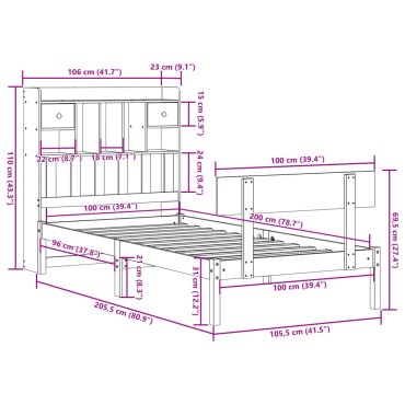vidaXL Κρεβάτι Βιβλιοθήκη Χωρίς Στρώμα 100x200 εκ. Μασίφ Ξύλο Πεύκο