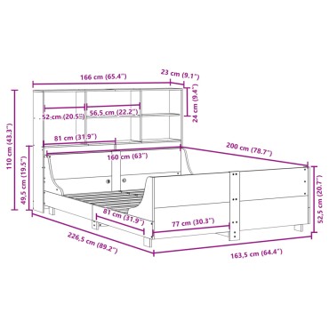vidaXL Κρεβάτι Βιβλιοθήκη Χωρίς Στρώμα Λευκό 160x200 εκ Μασίφ Πεύκο