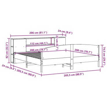 vidaXL Κρεβάτι Βιβλιοθήκη Χωρίς Στρώμα 200x200 εκ Μασίφ Ξύλο Πεύκου
