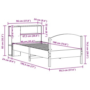 vidaXL Κρεβάτι Βιβλιοθήκη Χωρίς Στρώμα 90x190 εκ Μασίφ Ξύλο Πεύκου