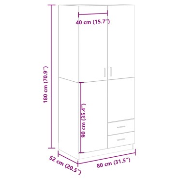 vidaXL Ντουλάπα Παλιό Ξύλο 80x52x180cm από Μοριοσανίδα 1 τεμ.