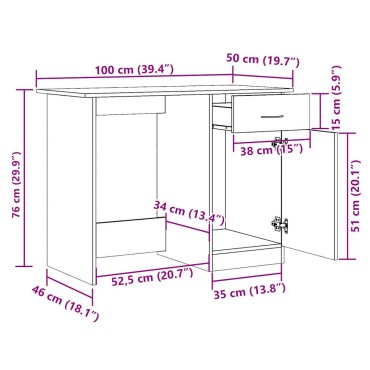 vidaXL Γραφείο Αρτισιανή Δρυς 100x50x76cm από Επεξεργασμένο Ξύλο 1 τεμ.