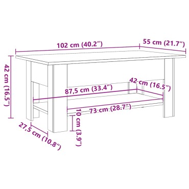 vidaXL Τραπεζάκι Σαλονιού Όψη Παλαιού Ξύλου 102x55x42cm Επεξεργ. Ξύλο 1 τεμ.