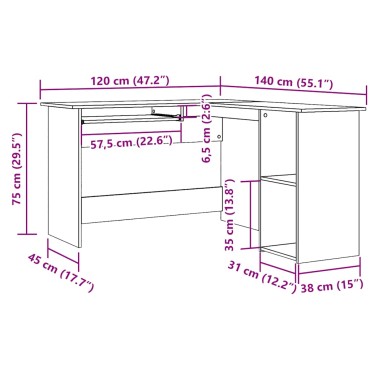 vidaXL Γραφείο Γωνιακό Παλιό Ξύλο 120x140x75cm Επεξεργασμένο Ξύλο 1 τεμ.