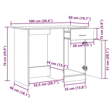 vidaXL Γραφείο Όψη Παλαιού Ξύλου 100x50x76cm από Επεξεργασμένο Ξύλο 1 τεμ.