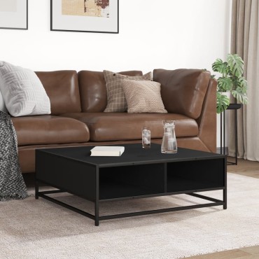 vidaXL Τραπεζάκι Σαλονιού Μαύρο 80x80x30cm από Επεξ. Ξύλο/Μέταλλο 1 τεμ.