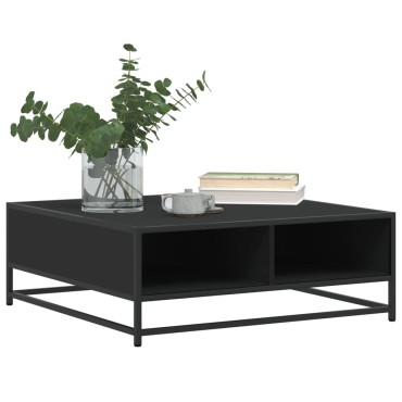 vidaXL Τραπεζάκι Σαλονιού Μαύρο 80x80x30cm από Επεξ. Ξύλο/Μέταλλο 1 τεμ.