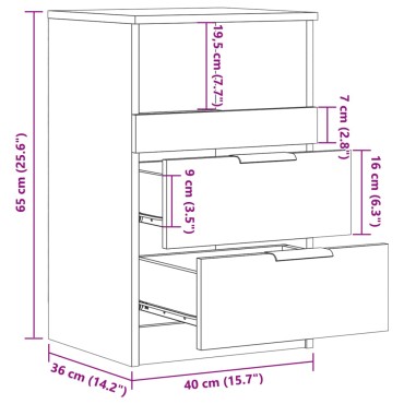 vidaXL Κομοδίνο Αρτισιανή Δρυς 40x36x65cm από Επεξεργασμένο Ξύλο 1 τεμ.