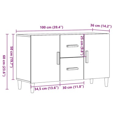 vidaXL Σκευοθήκη Δρυς τεχνίτης 100x36x60cm Κατασκευασμένο ξύλο 1 τεμ.