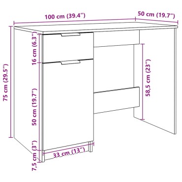 vidaXL Γραφείο Παλιό Ξύλο 100x50x75cm από Επεξεργασμένο Ξύλο 1 τεμ.