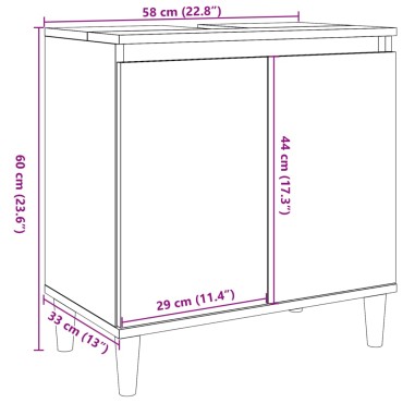 vidaXL Ντουλάπι Νιπτήρα Γκρι Σκυρ. 58x33x60cm Επεξεργασμένο Ξύλο 1 τεμ.