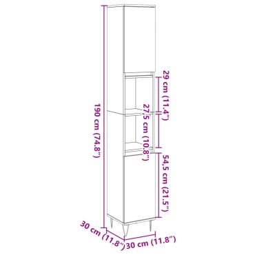 vidaXL Ντουλάπι Μπάνιου Γκρι Σκυροδέματος 30x30x190cm Επεξ. Ξύλο