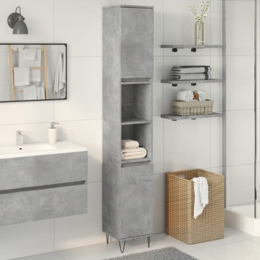 vidaXL Ντουλάπι Μπάνιου Γκρι Σκυροδέματος 30x30x190cm Επεξ. Ξύλο