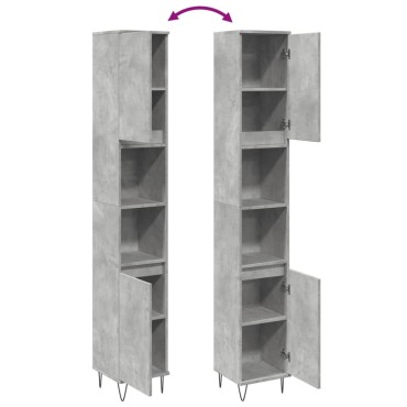 vidaXL Ντουλάπι Μπάνιου Γκρι Σκυροδέματος 30x30x190cm Επεξ. Ξύλο