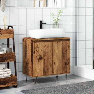 vidaXL Ντουλάπι μπάνιου Παλιό ξύλο 58x33x60cm Κατασκευασμένο ξύλο