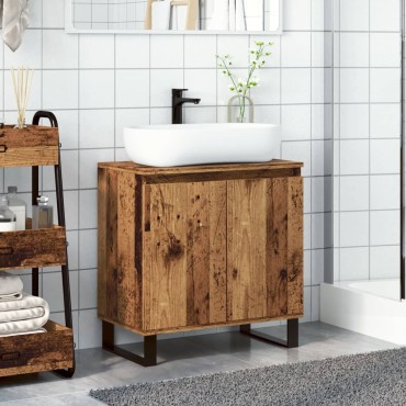 vidaXL Ντουλάπι μπάνιου Παλιό ξύλο 58x33x60cm Κατασκευασμένο ξύλο