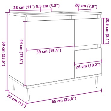 vidaXL Ντουλάπι Μπάνιου Γκρι Σκυροδέματος 65x33x60cm Επεξ. Ξύλο 1 τεμ.