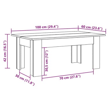 vidaXL Τραπεζάκι Σαλονιού Παλιό Ξύλο 100x60x42cm Επεξεργασμένο Ξύλο 1 τεμ.