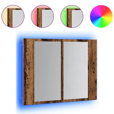 vidaXL Έπιπλο Καθρέφτη με LED Όψη Παλαιού Ξύλου 60x12x45cm Επεξ. Ξύλο 1 τεμ.