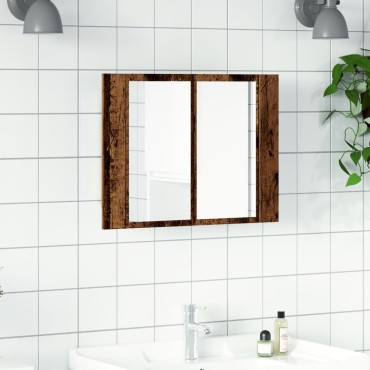 vidaXL Έπιπλο Καθρέφτη με LED Όψη Παλαιού Ξύλου 60x12x45cm Επεξ. Ξύλο 1 τεμ.
