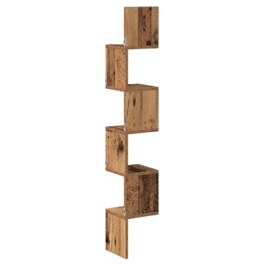 vidaXL Γωνιακή Ραφιέρα Τοίχου Παλιό Ξύλο 20x20x127,5cm Μοριοσανίδα 1 τεμ.