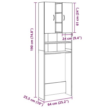 vidaXL Ντουλάπι Πλυντηρίου Παλιό Ξύλο 64 x 25,5 x 190 εκ.