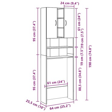 vidaXL Ντουλάπι Πλυντηρίου Παλιό Ξύλο 64 x 25,5 x 190 εκ.