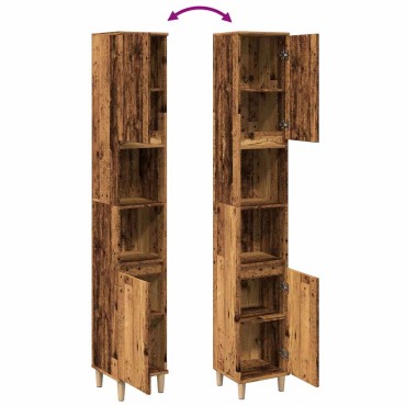 vidaXL Ντουλάπι μπάνιου Παλιό ξύλο 30x30x190cm Κατασκευασμένο ξύλο 1 τεμ.