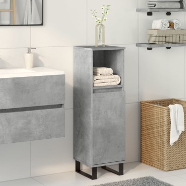vidaXL Ντουλάπι Μπάνιου Γκρι Σκυροδέματος 30x30x100cm Επεξ. Ξύλο
