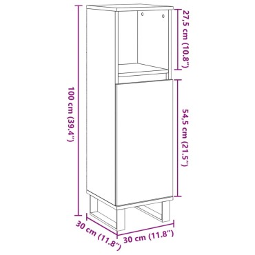 vidaXL Ντουλάπι Μπάνιου Γκρι Σκυροδέματος 30x30x100cm Επεξ. Ξύλο