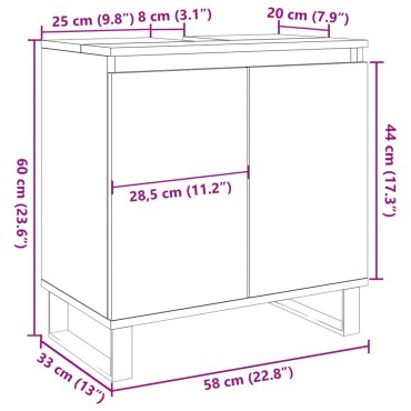 vidaXL Ντουλάπι Μπάνιου Γκρι Σκυροδεμ. 58x33x60cm Επεξεργ. Ξύλο