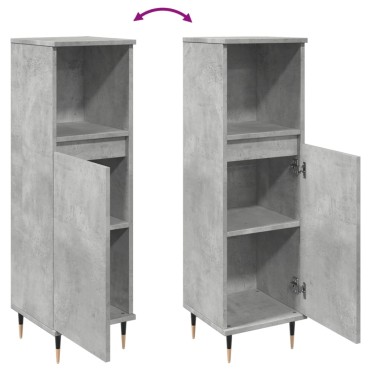 vidaXL Ντουλάπι Μπάνιου Γκρι Σκυροδέματος 30x30x100cm Επεξ. Ξύλο
