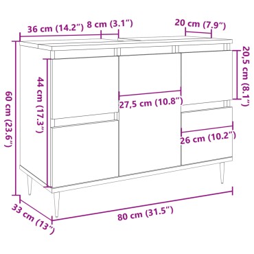 vidaXL Ντουλάπι Μπάνιου Γκρι Σκυροδέματος 80x33x60cm Επεξ. Ξύλο
