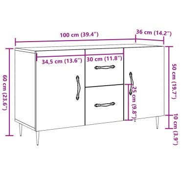 vidaXL Σκευοθήκη Δρυς τεχνίτης 100x36x60cm Κατασκευασμένο ξύλο 1 τεμ.
