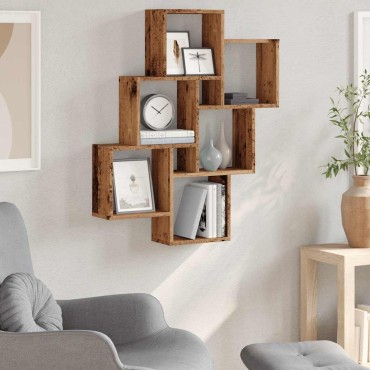 vidaXL Ραφιέρα Τοίχου με Κύβους Παλιό Ξύλο 78x15x93 εκ 1 τεμ.