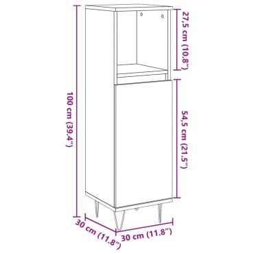 vidaXL Ντουλάπι μπάνιου Δρυς τεχνίτης 30x30x100cm Κατασκευασμένο ξύλο