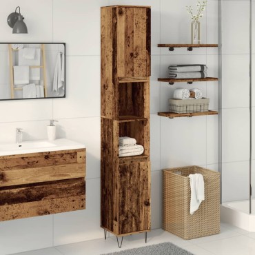 vidaXL Ντουλάπι μπάνιου Παλιό ξύλο 30x30x190cm Κατασκευασμένο ξύλο