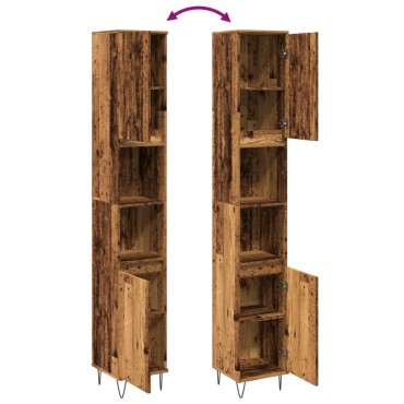 vidaXL Ντουλάπι μπάνιου Παλιό ξύλο 30x30x190cm Κατασκευασμένο ξύλο