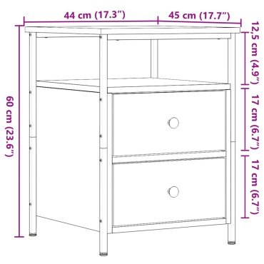 vidaXL ντουλάπι κομοδίνου Παλιό ξύλο 44x45x60cm Κατασκευασμένο ξύλο 1 τεμ.