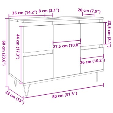 vidaXL Ντουλάπι Μπάνιου Παλαιό Ξύλο 80x33x60cm από Επεξεργασμένο Ξύλο