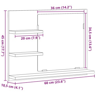 vidaXL Ντουλάπι καθρέφτη μπάνιου Παλιό ξύλο 60x10,5x45cm 1 τεμ.
