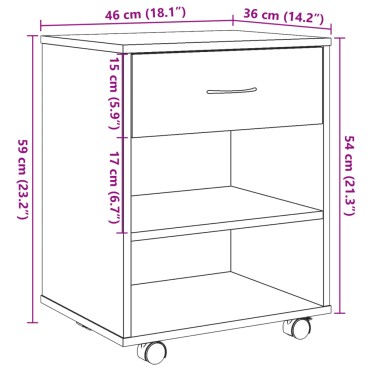 vidaXL Ντουλάπι Τροχήλατο Παλιό Ξύλο 46x36x59cm από Μοριοσανίδα 1 τεμ.