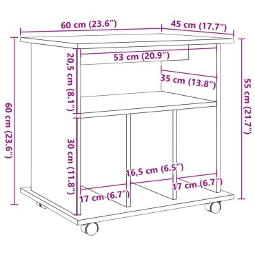 vidaXL Ντουλάπι Τροχήλατο Παλιό Ξύλο 60x45x60cm από Μοριοσανίδα 1 τεμ.