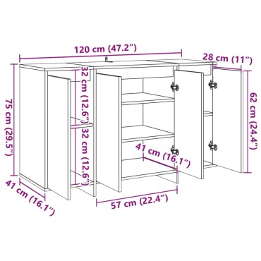 vidaXL Σκευοθήκη Παλιό ξύλο 120x41x75cm Ξύλο μηχανής 1 τεμ.