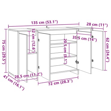 vidaXL Ντουλάπι Παλιό Ξύλο 135x41x75cm από Επεξεργασμένο Ξύλο 1 τεμ.