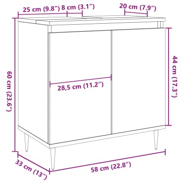 vidaXL Ντουλάπι Μπάνιου Γκρι Σκυροδεμ. 58x33x60cm Επεξεργ. Ξύλο