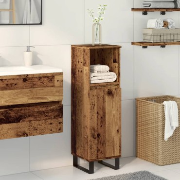 vidaXL Ντουλάπι μπάνιου Παλιό ξύλο 30x30x100cm Κατασκευασμένο ξύλο 1 τεμ.