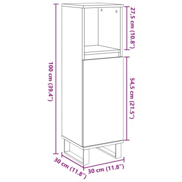 vidaXL Ντουλάπι μπάνιου Παλιό ξύλο 30x30x100cm Κατασκευασμένο ξύλο 1 τεμ.