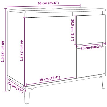 vidaXL ντουλάπι νεροχύτη σκυρόδεμα γκρι 65x33x60cm κατασκευασμένο ξύλο