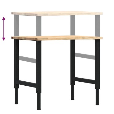 πάγκος εργασίας vidaXL 80x60x(71,5-98) cm Μασίφ Ξύλο Δρυς